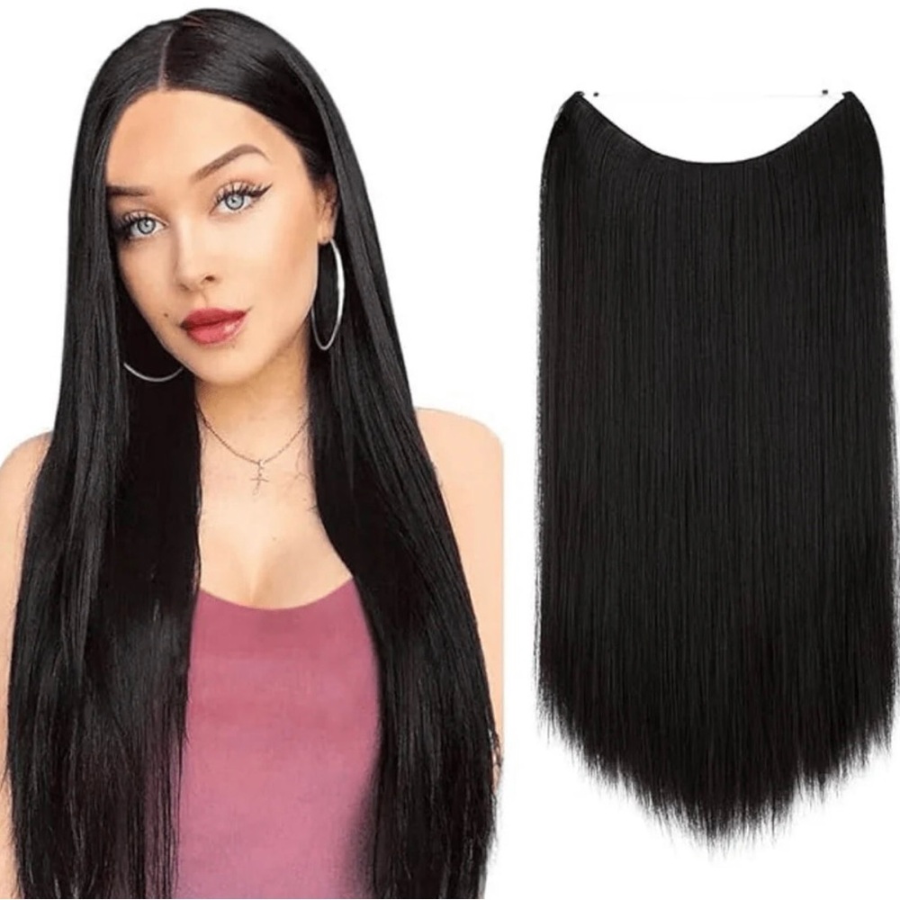 NEW That Hair Halo Sleek Off Black Hair Straight Extension 22”